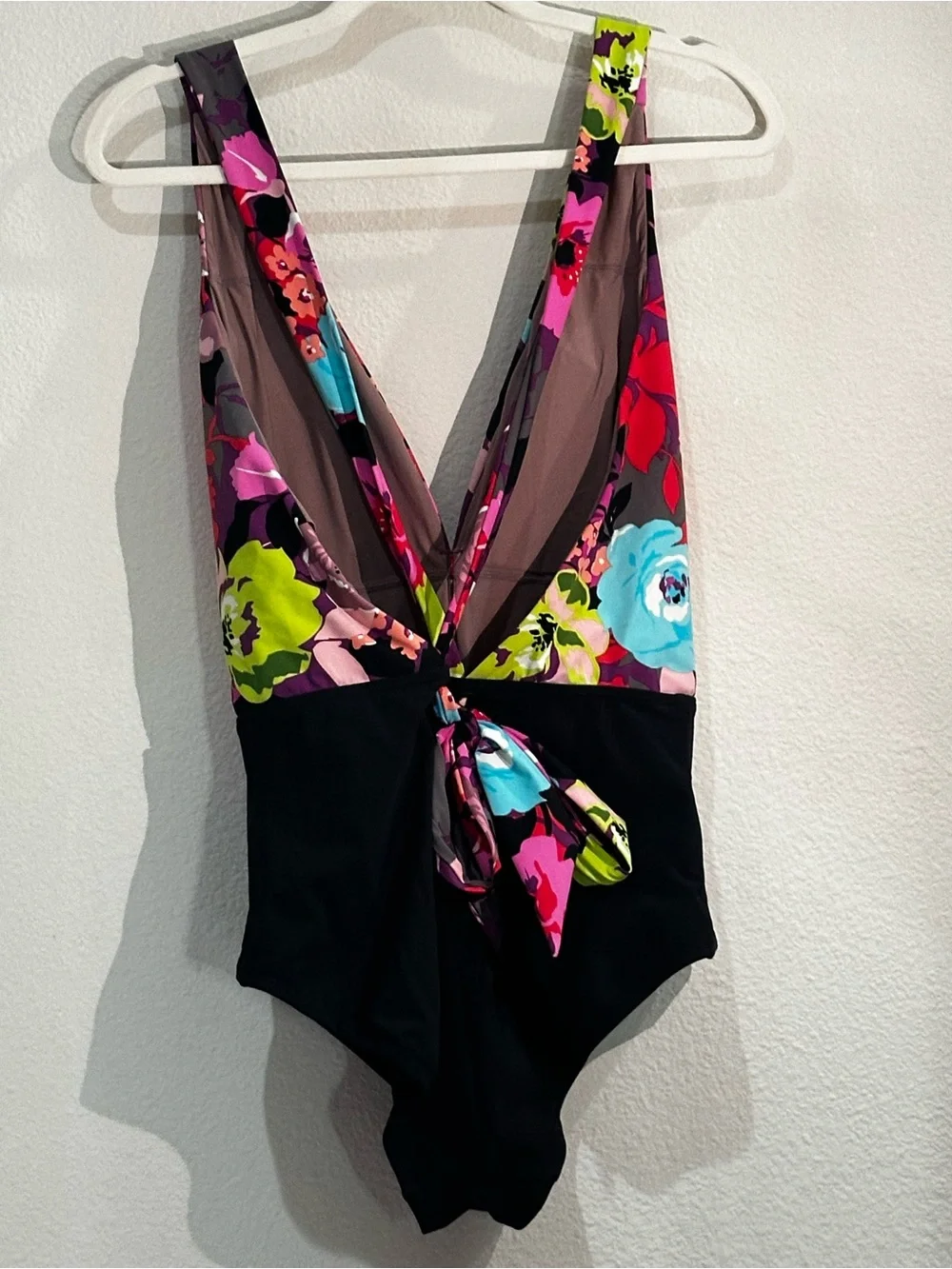 Floral & Black One-Piece Swimsuit - Pink Multi - Large